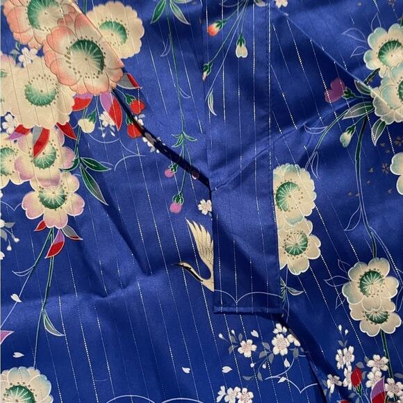 Traditional lightweight long blue shimmer Japanese Kimono Robe OS - Picture 9 of 11